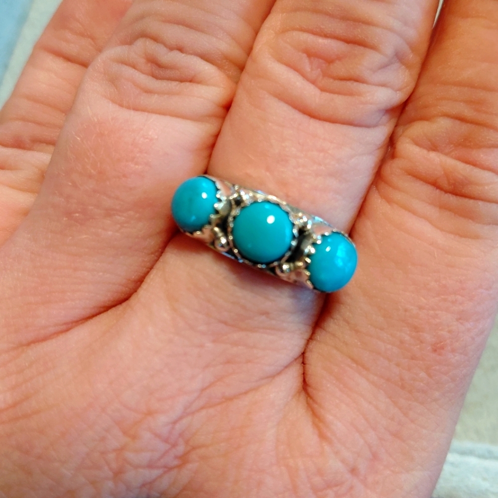 Triple Stone Turquoise Sterling Silver Ring